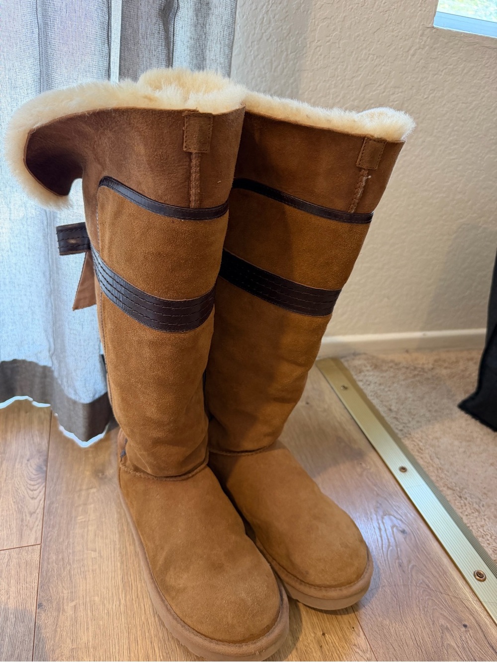 Women's UGG Genevieve Tall Shearling-Lined Suede Boots - Chestnut Brown size 10